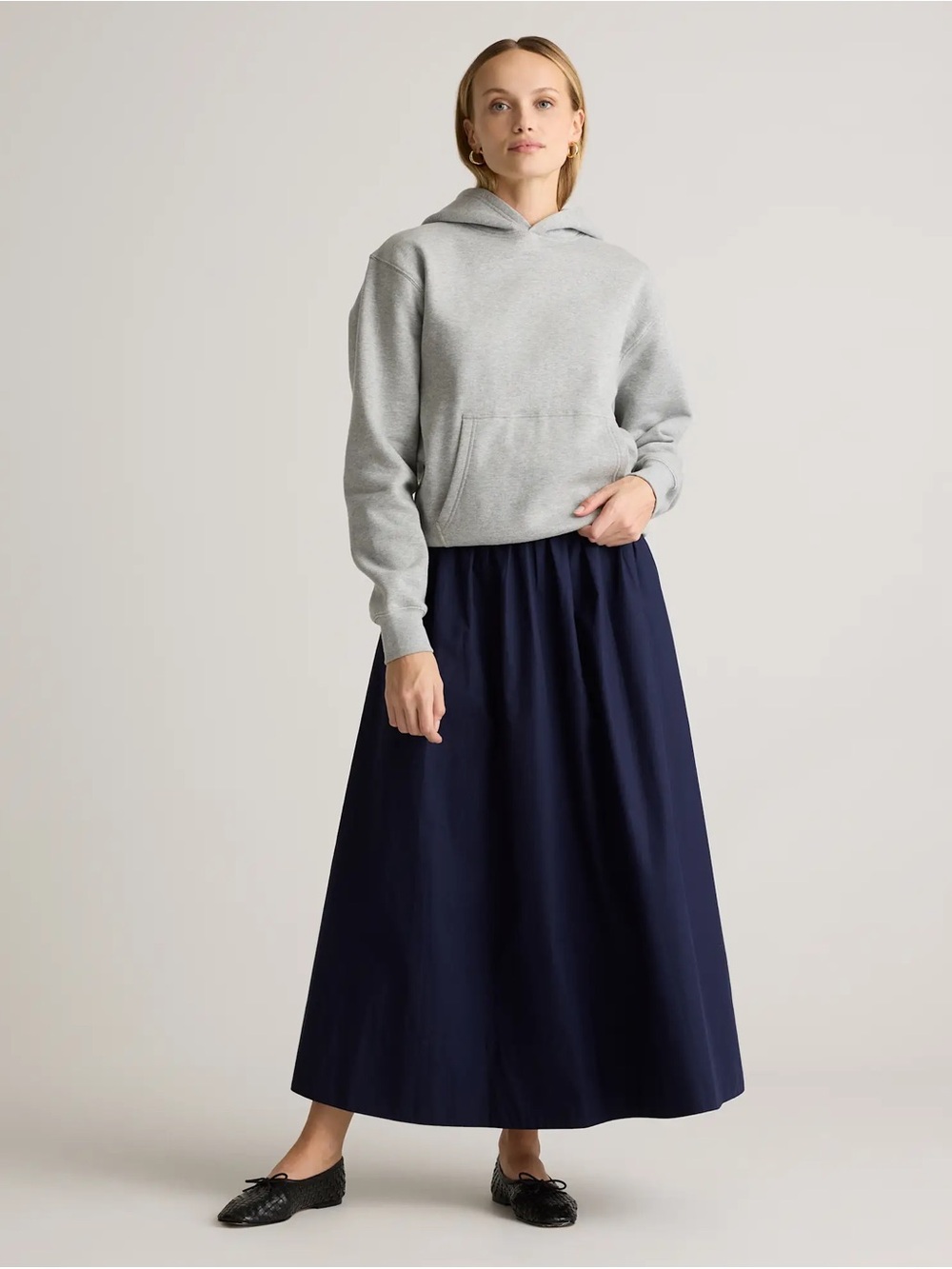 100% Organic Cotton Poplin A-line Maxi Skirt | Medium